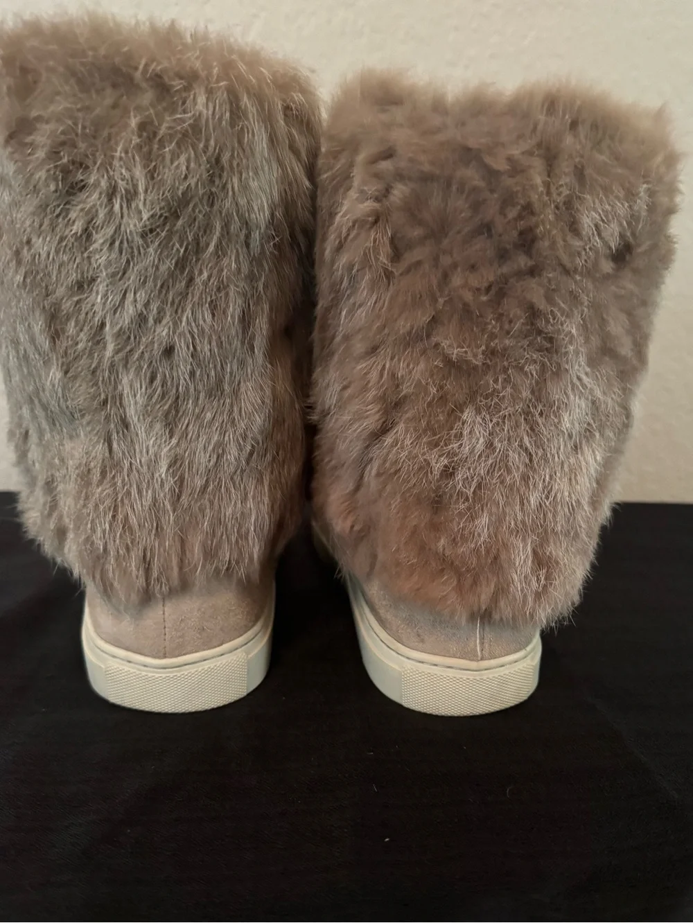 Tory Burch Taupe Faux Fur Tassel Ankle Booties